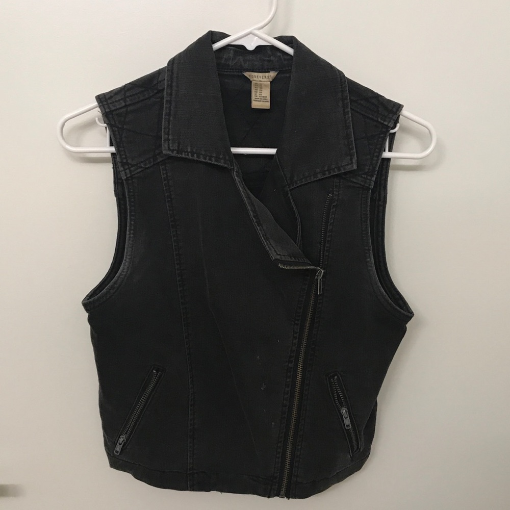 Sleeveless black denim jacket